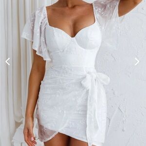 Aphrodite Molded Bust Angel Sleeve Wrap Dress Embroidered White